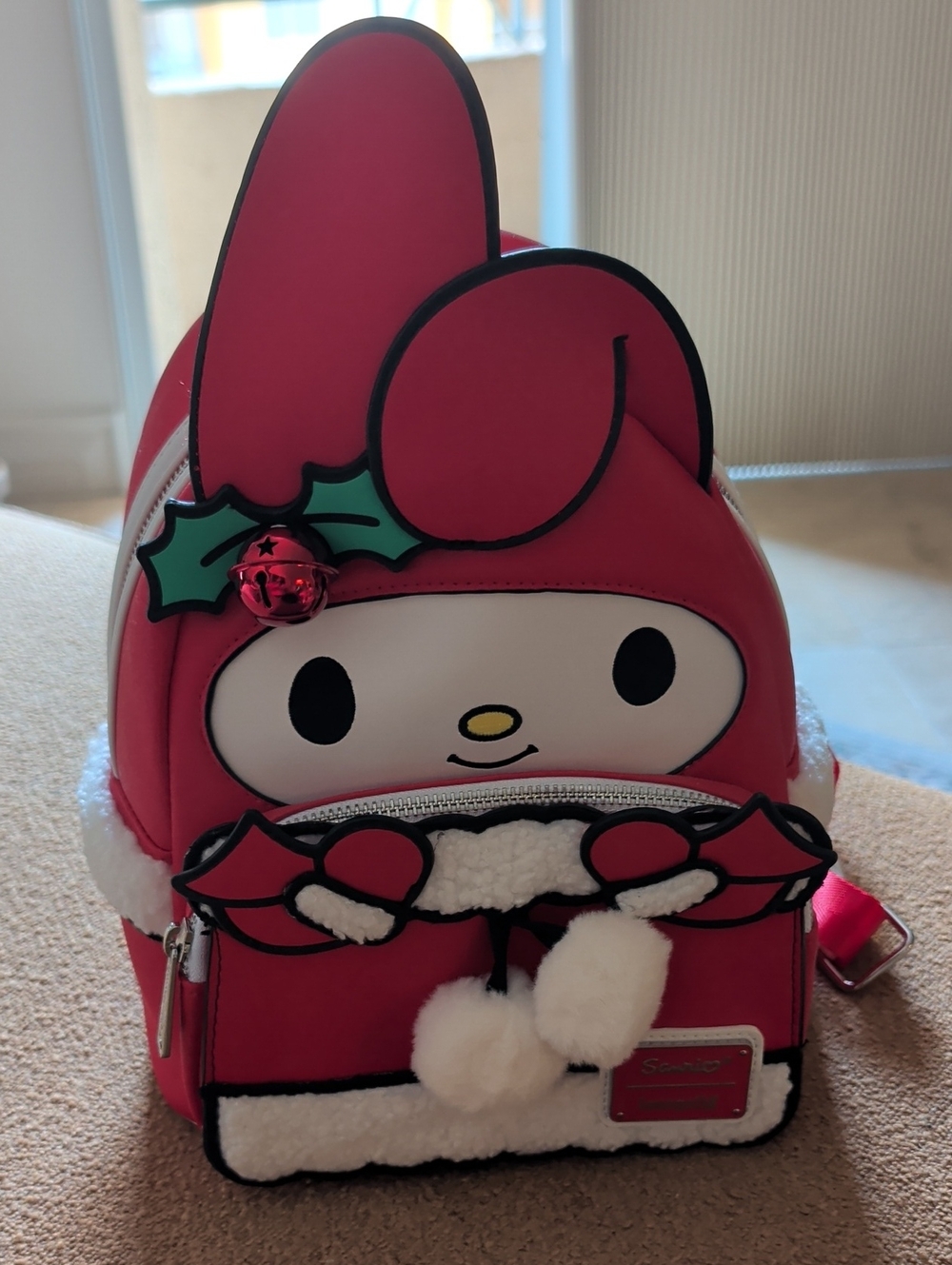 Loungefly My Melody Red Mini Backpack with White Trim and Green Holly Accent